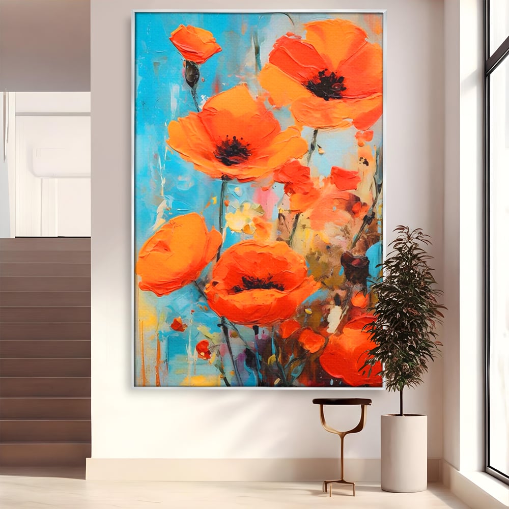 Tablou Canvas Premium LuxCanva® A1501, Orange Poppies , Decorativ, Flori, Campie, Natura, Rosu, Living, Culori Vibrante