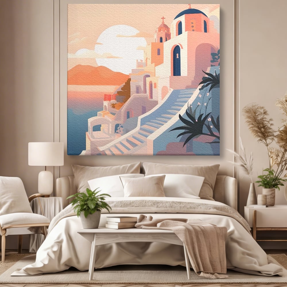 Leinwandbilder Premium LuxCanva® A1502, Die Kirche, Schlafzimmer, Kirche, Kirche, Stadt, Architektur, Sonnenuntergang, Zimmer, kräftige Farben