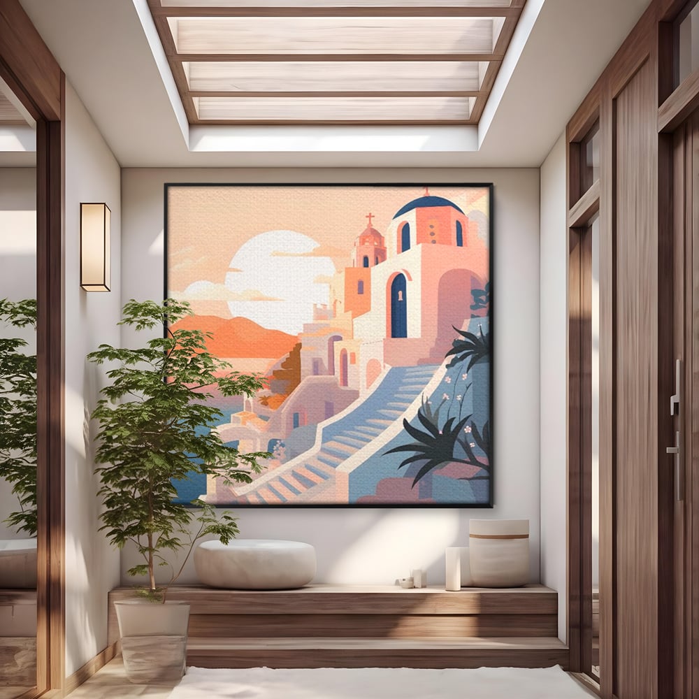 Leinwandbilder Premium LuxCanva® A1502, Die Kirche, Schlafzimmer, Kirche, Kirche, Stadt, Architektur, Sonnenuntergang, Zimmer, kräftige Farben