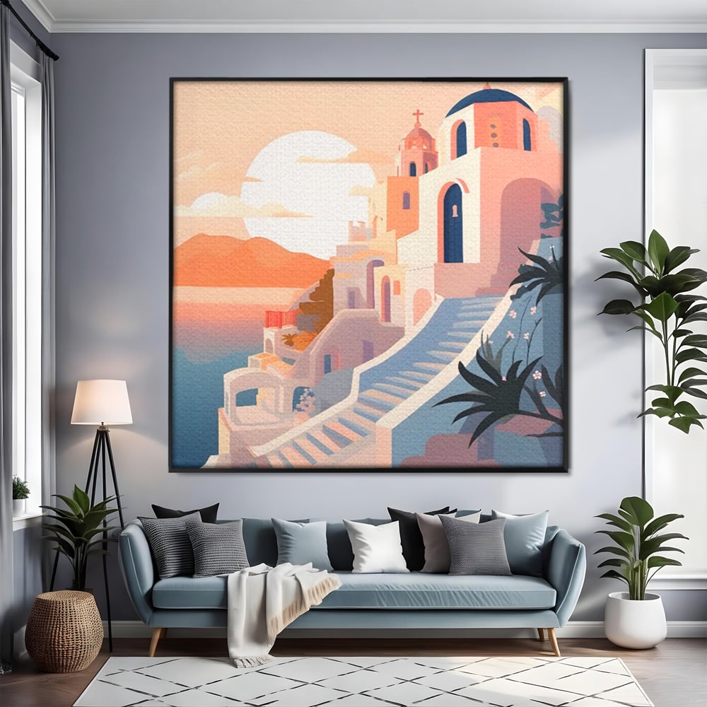Leinwandbilder Premium LuxCanva® A1502, Die Kirche, Schlafzimmer, Kirche, Kirche, Stadt, Architektur, Sonnenuntergang, Zimmer, kräftige Farben