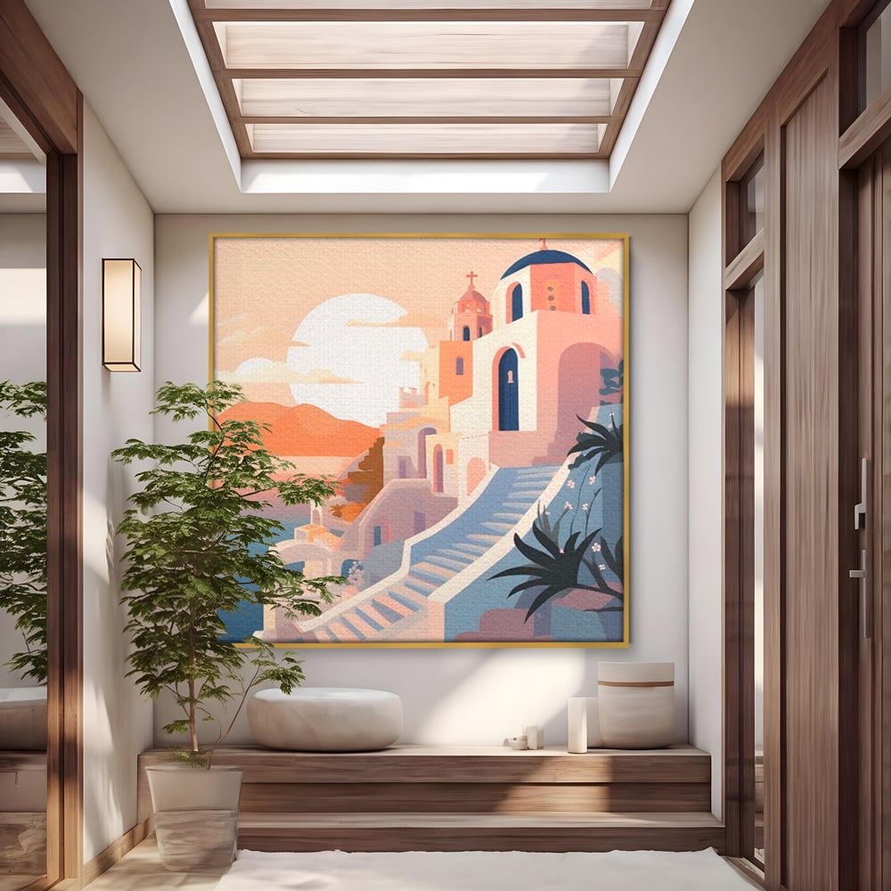 Leinwandbilder Premium LuxCanva® A1502, Die Kirche, Schlafzimmer, Kirche, Kirche, Stadt, Architektur, Sonnenuntergang, Zimmer, kräftige Farben