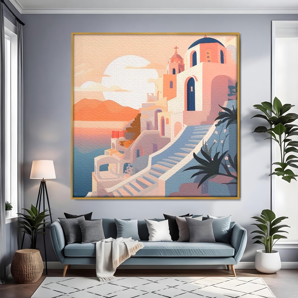 Leinwandbilder Premium LuxCanva® A1502, Die Kirche, Schlafzimmer, Kirche, Kirche, Stadt, Architektur, Sonnenuntergang, Zimmer, kräftige Farben