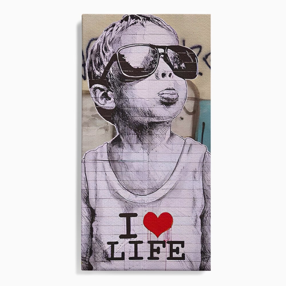 Tablou Canvas Premium LuxCanva® A1503, I Love Life , Dormitor, Copil, Inocenta, Ochelari, Inima, Room, Culori Vibrante