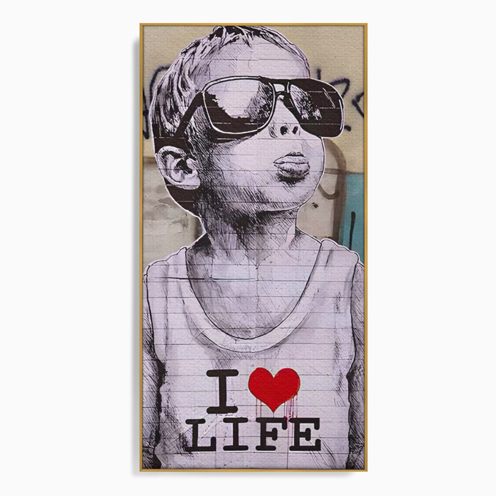 Tablou Canvas Premium LuxCanva® A1503, I Love Life , Dormitor, Copil, Inocenta, Ochelari, Inima, Room, Culori Vibrante