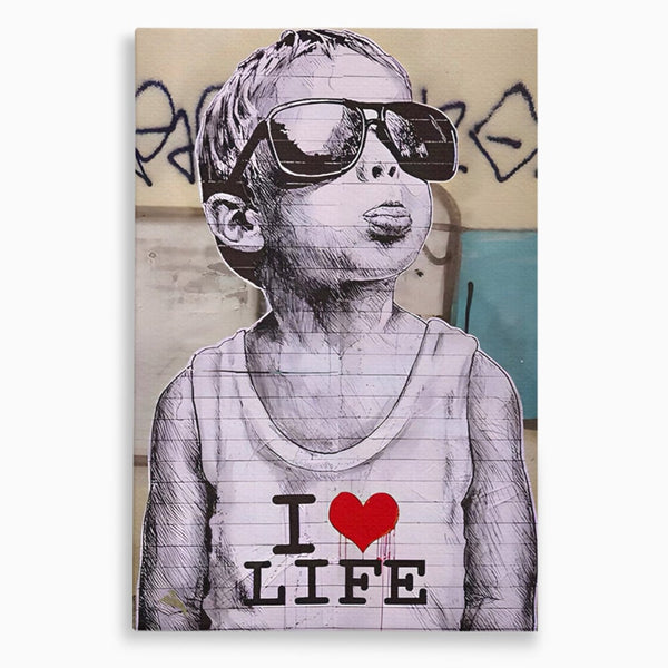 Tablou Canvas Premium LuxCanva® A1503, I Love Life , Dormitor, Copil, Inocenta, Ochelari, Inima, Room, Culori Vibrante