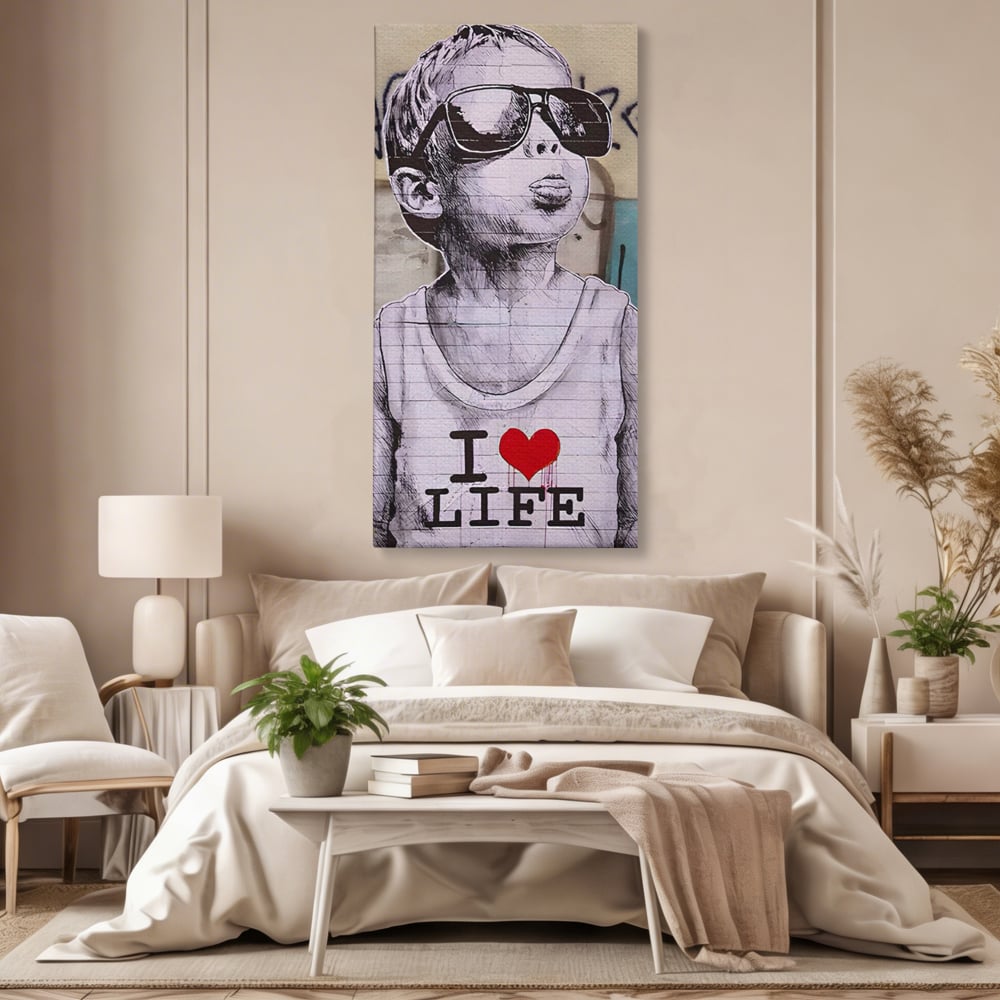 Tablou Canvas Premium LuxCanva® A1503, I Love Life , Dormitor, Copil, Inocenta, Ochelari, Inima, Room, Culori Vibrante