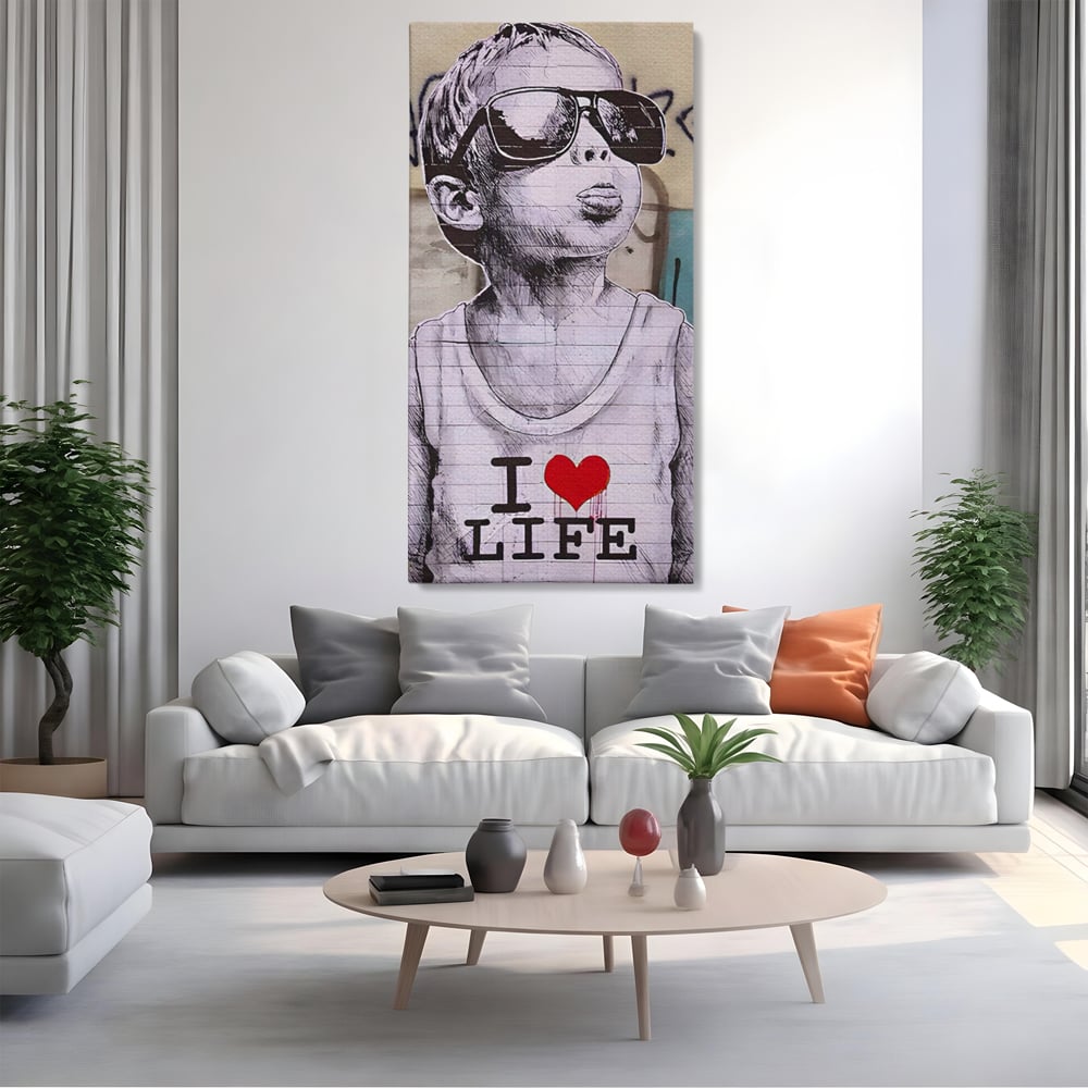 Tablou Canvas Premium LuxCanva® A1503, I Love Life , Dormitor, Copil, Inocenta, Ochelari, Inima, Room, Culori Vibrante