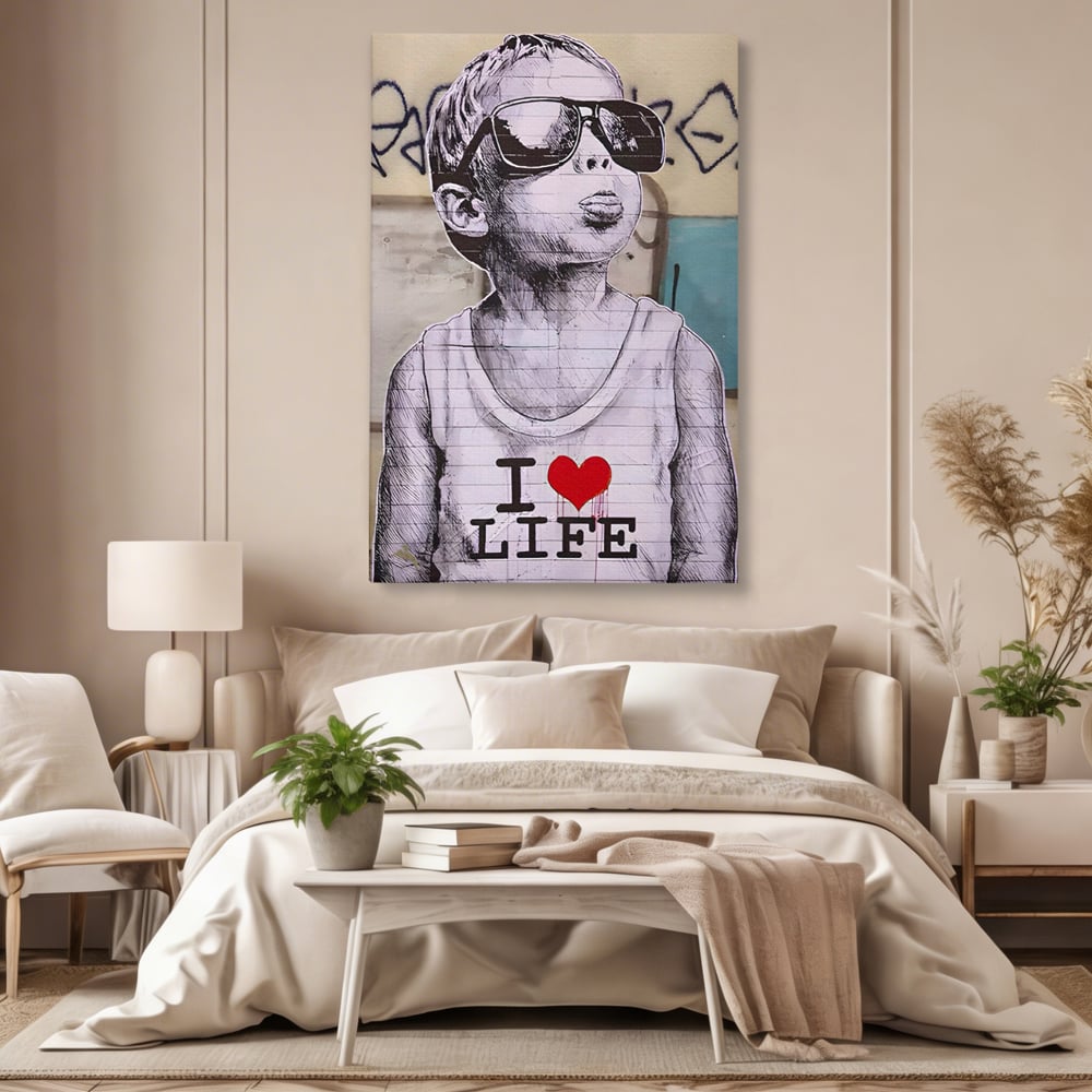 Tablou Canvas Premium LuxCanva® A1503, I Love Life , Dormitor, Copil, Inocenta, Ochelari, Inima, Room, Culori Vibrante