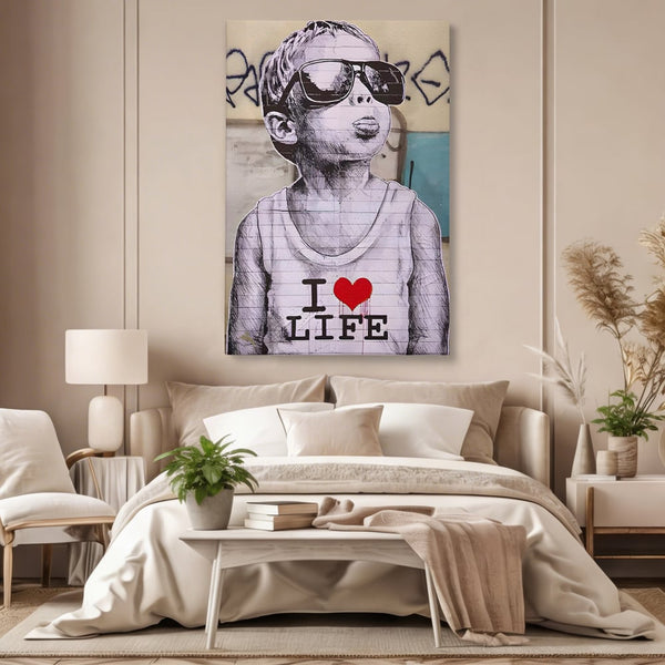 Tablou Canvas Premium LuxCanva® A1503, I Love Life , Dormitor, Copil, Inocenta, Ochelari, Inima, Room, Culori Vibrante