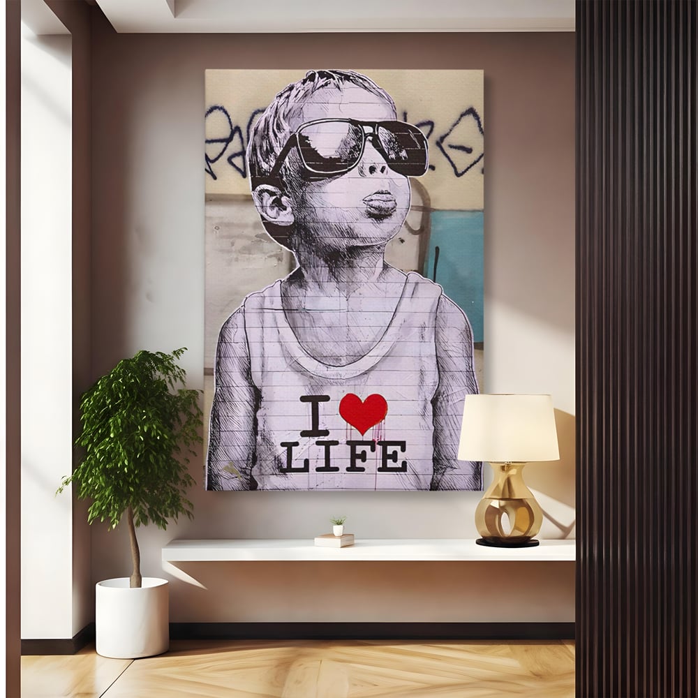 Tablou Canvas Premium LuxCanva® A1503, I Love Life , Dormitor, Copil, Inocenta, Ochelari, Inima, Room, Culori Vibrante