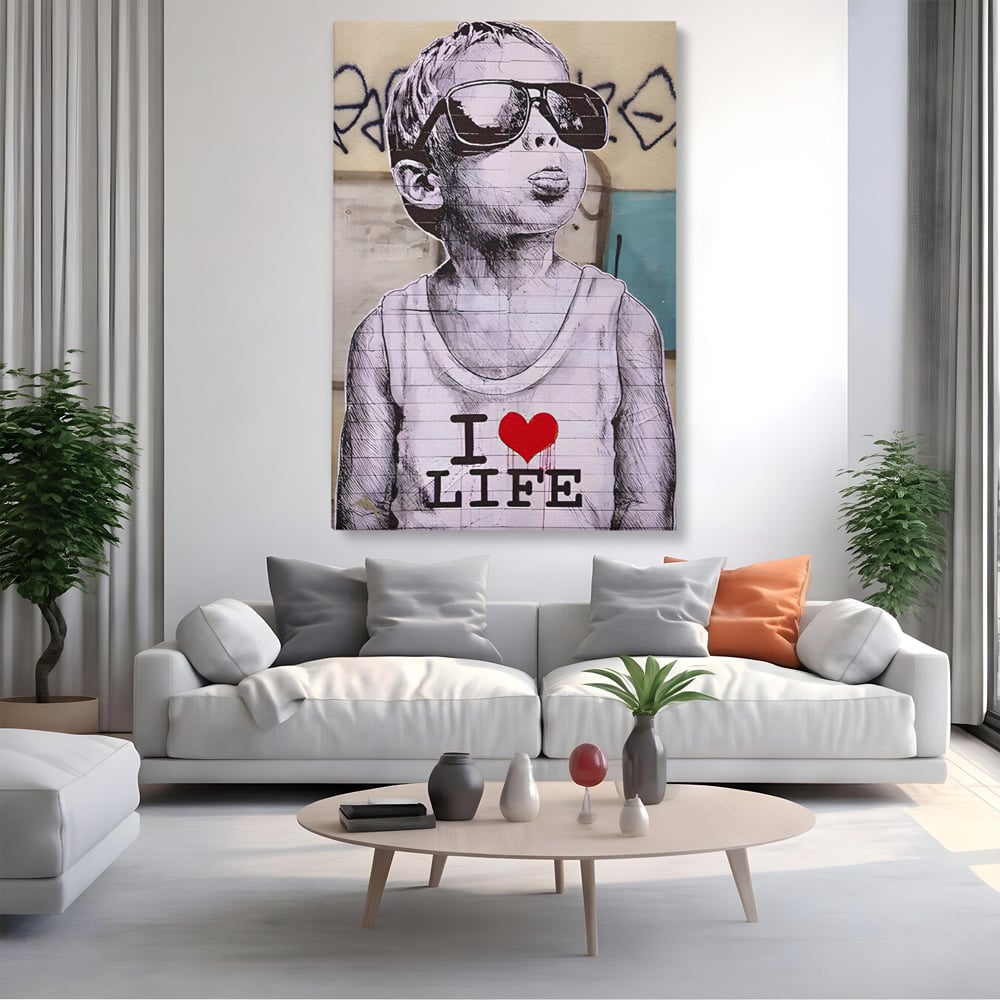 Tablou Canvas Premium LuxCanva® A1503, I Love Life , Dormitor, Copil, Inocenta, Ochelari, Inima, Room, Culori Vibrante