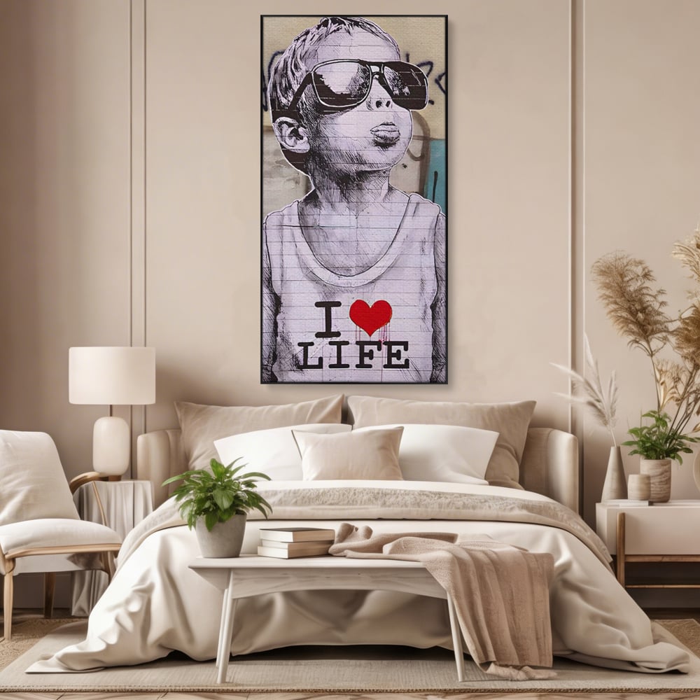 Tablou Canvas Premium LuxCanva® A1503, I Love Life , Dormitor, Copil, Inocenta, Ochelari, Inima, Room, Culori Vibrante