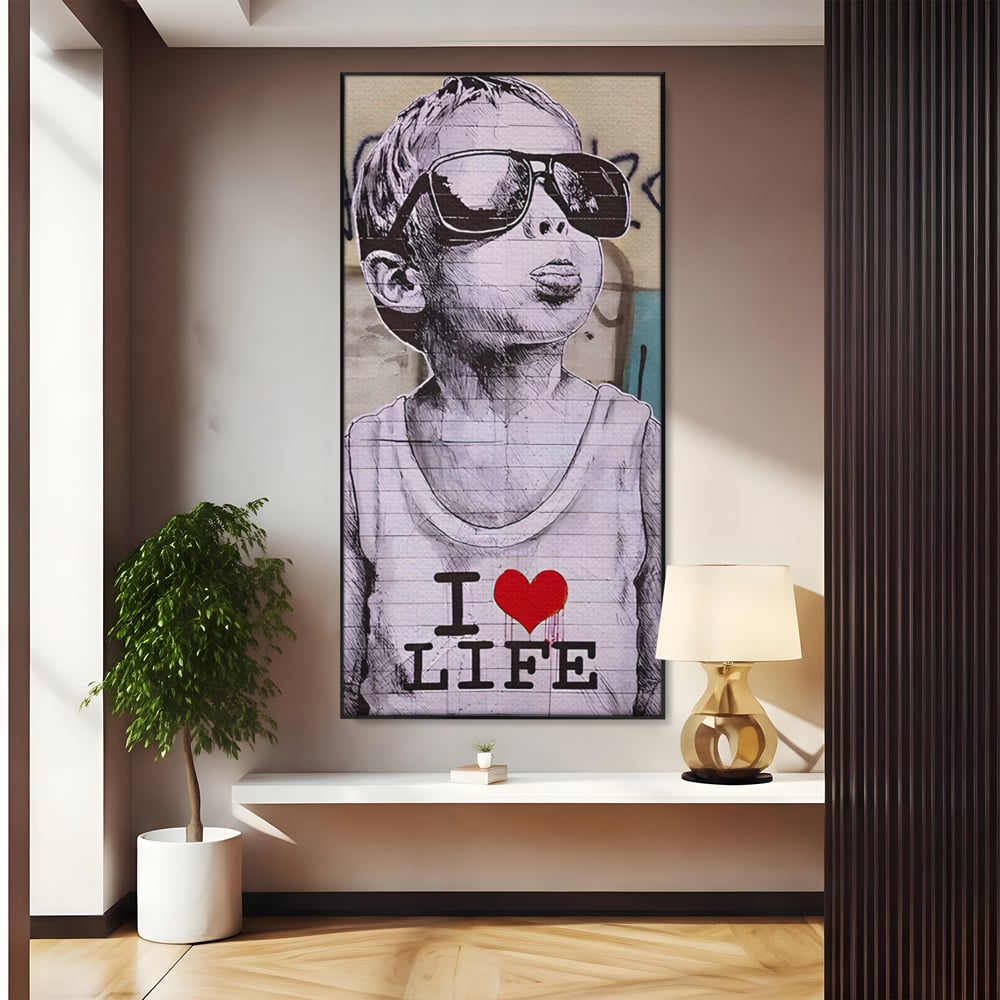 Tablou Canvas Premium LuxCanva® A1503, I Love Life , Dormitor, Copil, Inocenta, Ochelari, Inima, Room, Culori Vibrante