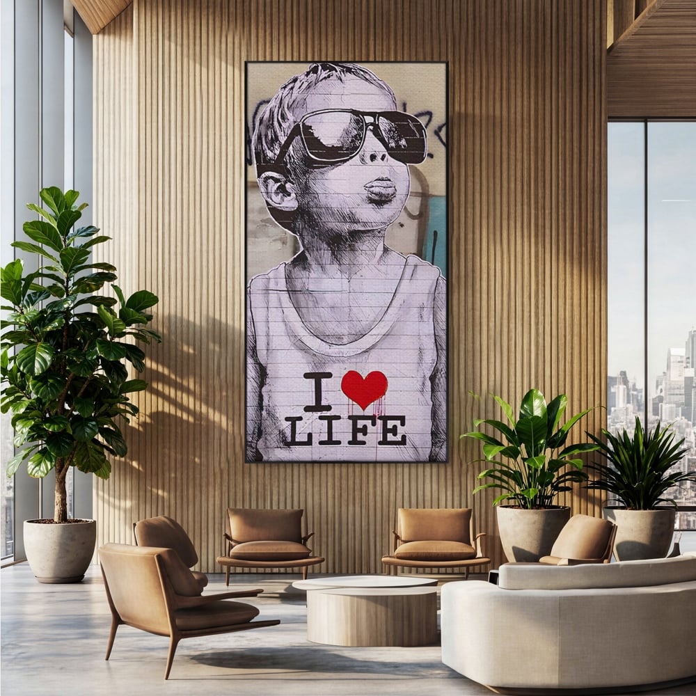 Tablou Canvas Premium LuxCanva® A1503, I Love Life , Dormitor, Copil, Inocenta, Ochelari, Inima, Room, Culori Vibrante