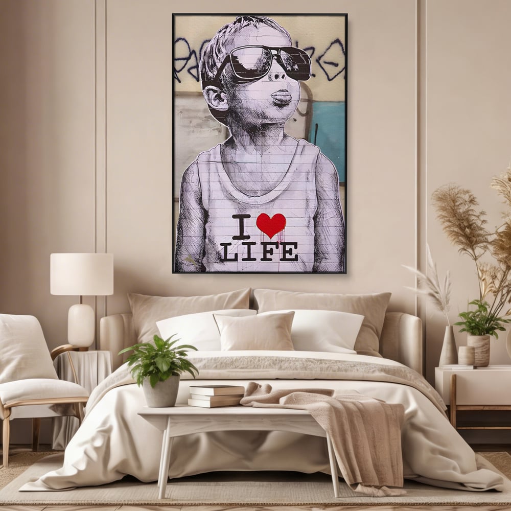 Tablou Canvas Premium LuxCanva® A1503, I Love Life , Dormitor, Copil, Inocenta, Ochelari, Inima, Room, Culori Vibrante