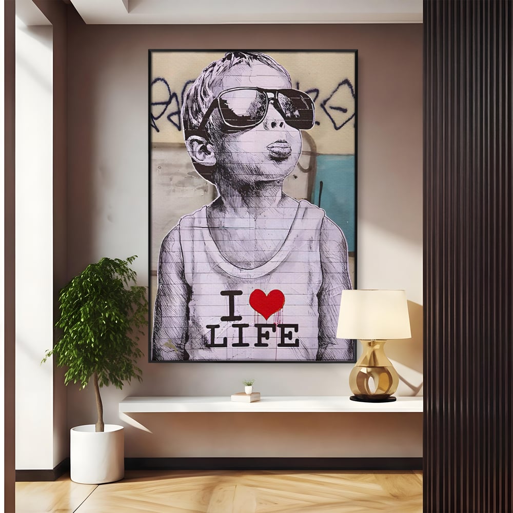 Tablou Canvas Premium LuxCanva® A1503, I Love Life , Dormitor, Copil, Inocenta, Ochelari, Inima, Room, Culori Vibrante