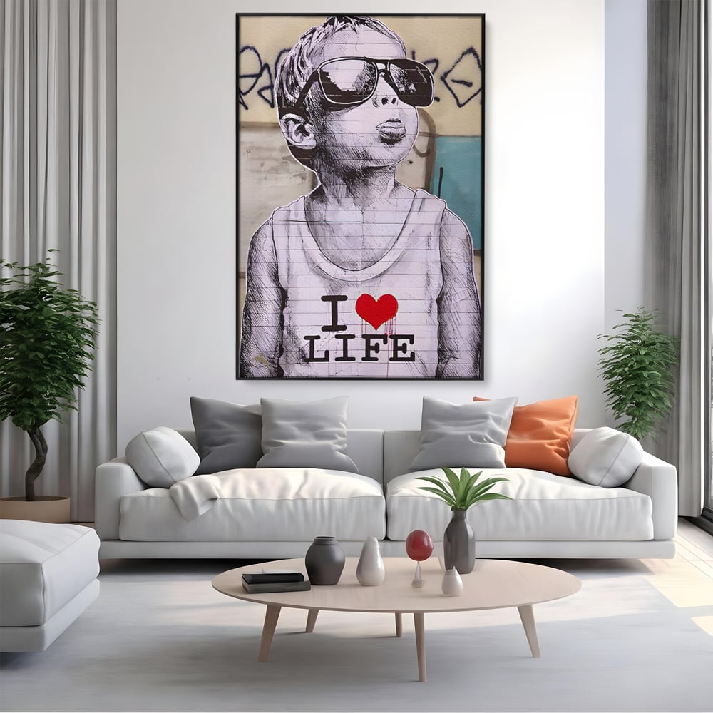 Tablou Canvas Premium LuxCanva® A1503, I Love Life , Dormitor, Copil, Inocenta, Ochelari, Inima, Room, Culori Vibrante