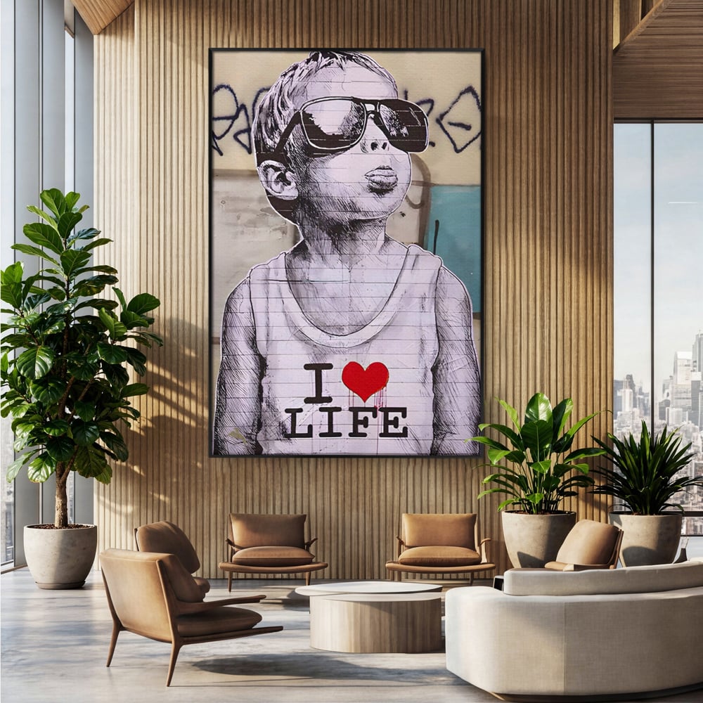 Tablou Canvas Premium LuxCanva® A1503, I Love Life , Dormitor, Copil, Inocenta, Ochelari, Inima, Room, Culori Vibrante
