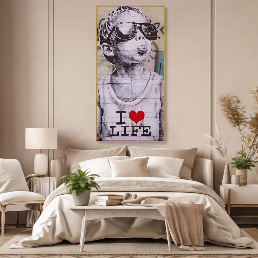 Tablou Canvas Premium LuxCanva® A1503, I Love Life , Dormitor, Copil, Inocenta, Ochelari, Inima, Room, Culori Vibrante