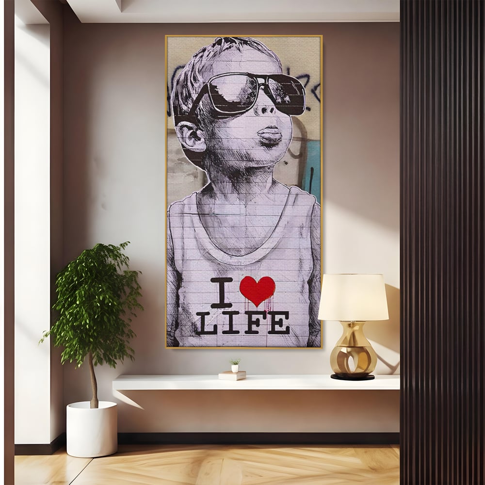 Tablou Canvas Premium LuxCanva® A1503, I Love Life , Dormitor, Copil, Inocenta, Ochelari, Inima, Room, Culori Vibrante