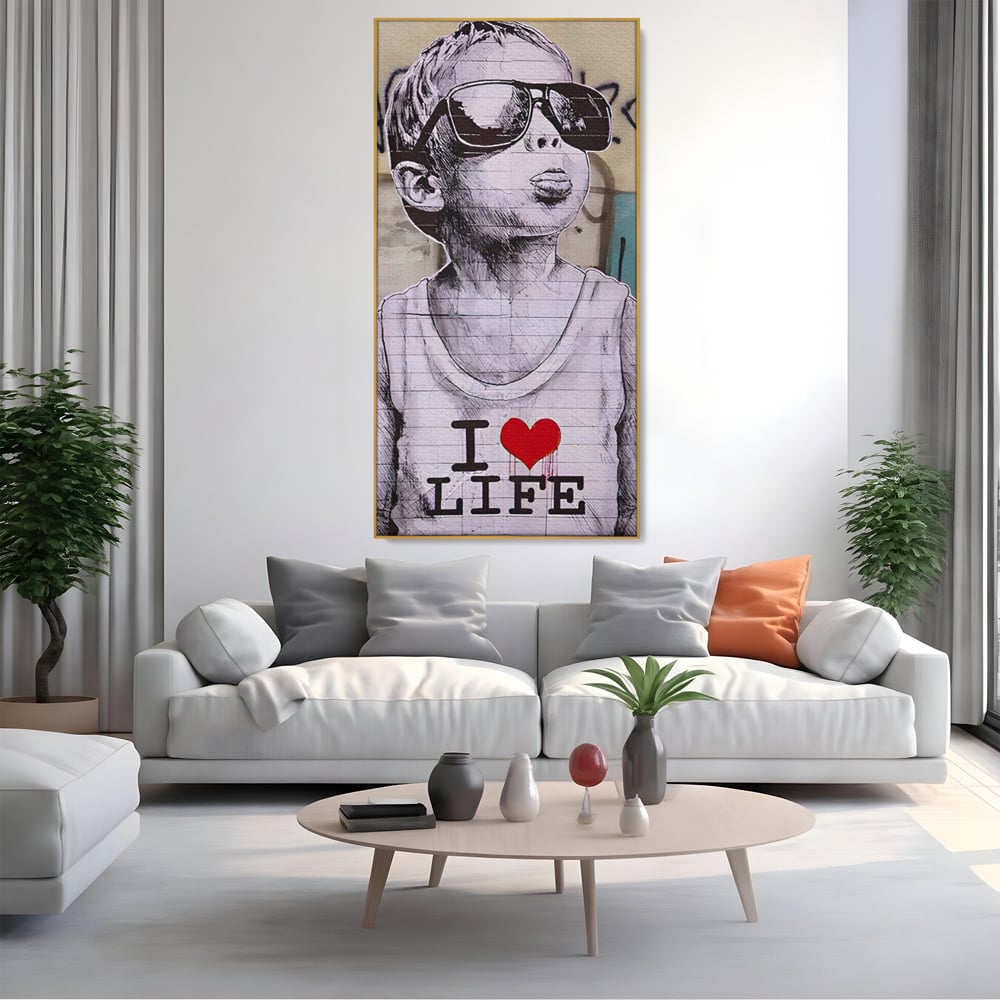 Tablou Canvas Premium LuxCanva® A1503, I Love Life , Dormitor, Copil, Inocenta, Ochelari, Inima, Room, Culori Vibrante