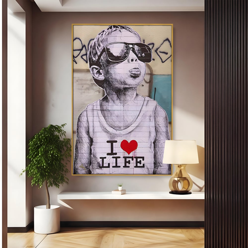 Tablou Canvas Premium LuxCanva® A1503, I Love Life , Dormitor, Copil, Inocenta, Ochelari, Inima, Room, Culori Vibrante