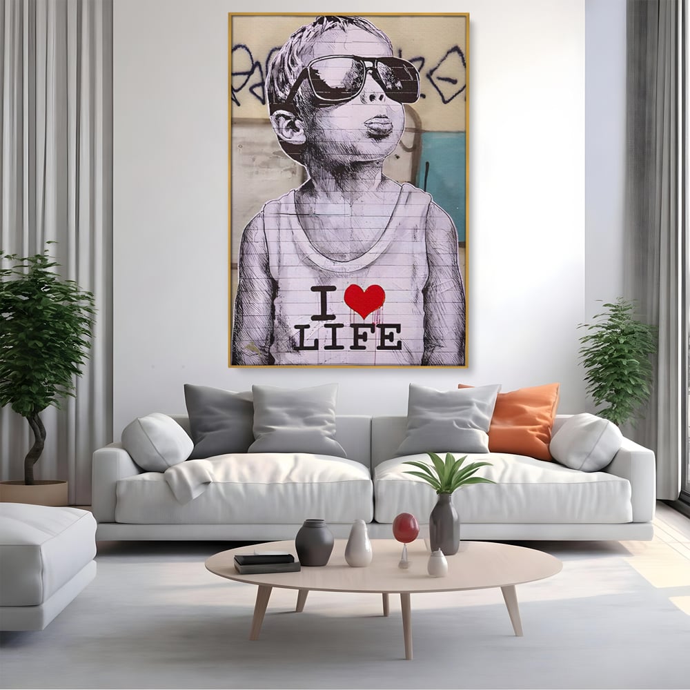 Tablou Canvas Premium LuxCanva® A1503, I Love Life , Dormitor, Copil, Inocenta, Ochelari, Inima, Room, Culori Vibrante