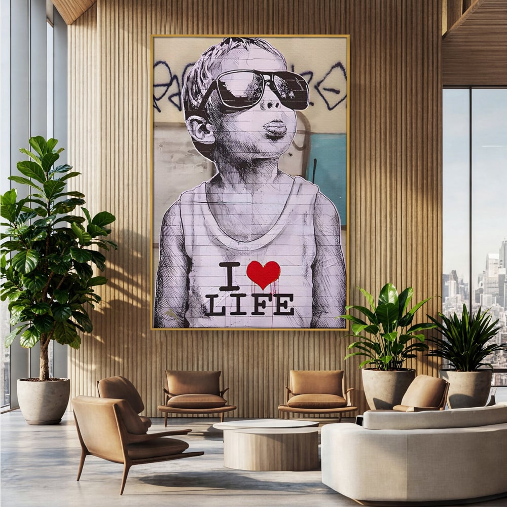 Tablou Canvas Premium LuxCanva® A1503, I Love Life , Dormitor, Copil, Inocenta, Ochelari, Inima, Room, Culori Vibrante