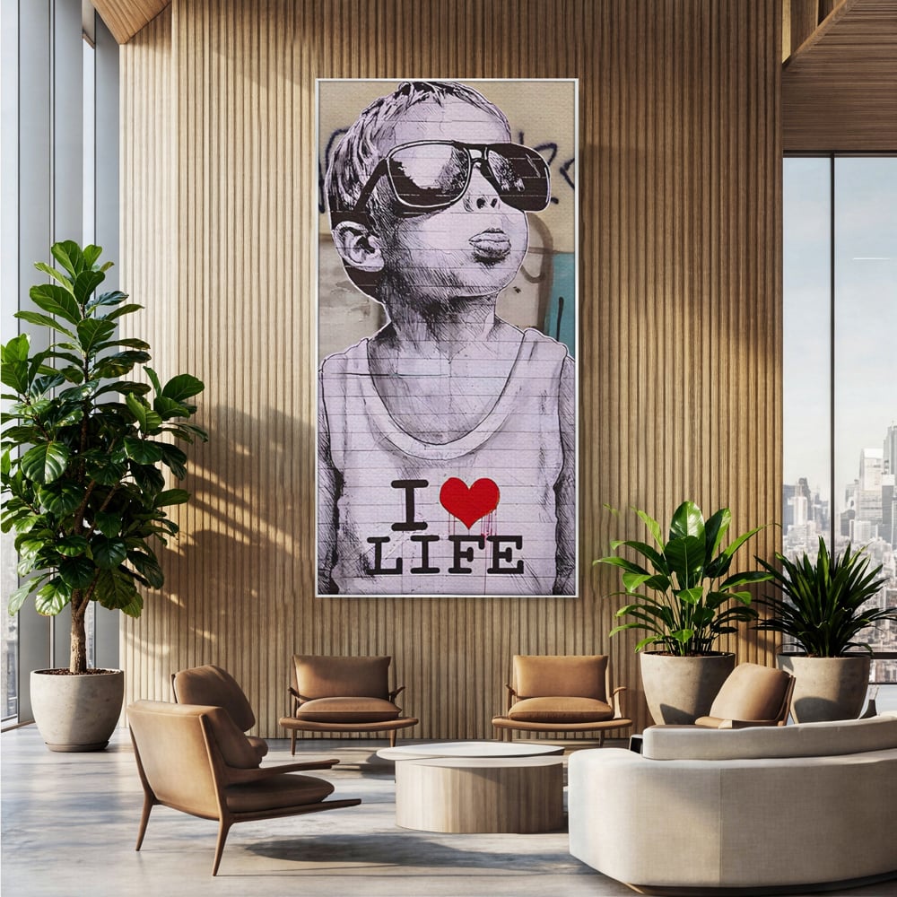 Tablou Canvas Premium LuxCanva® A1503, I Love Life , Dormitor, Copil, Inocenta, Ochelari, Inima, Room, Culori Vibrante