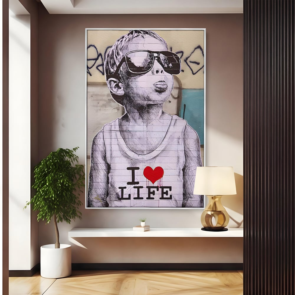 Tablou Canvas Premium LuxCanva® A1503, I Love Life , Dormitor, Copil, Inocenta, Ochelari, Inima, Room, Culori Vibrante
