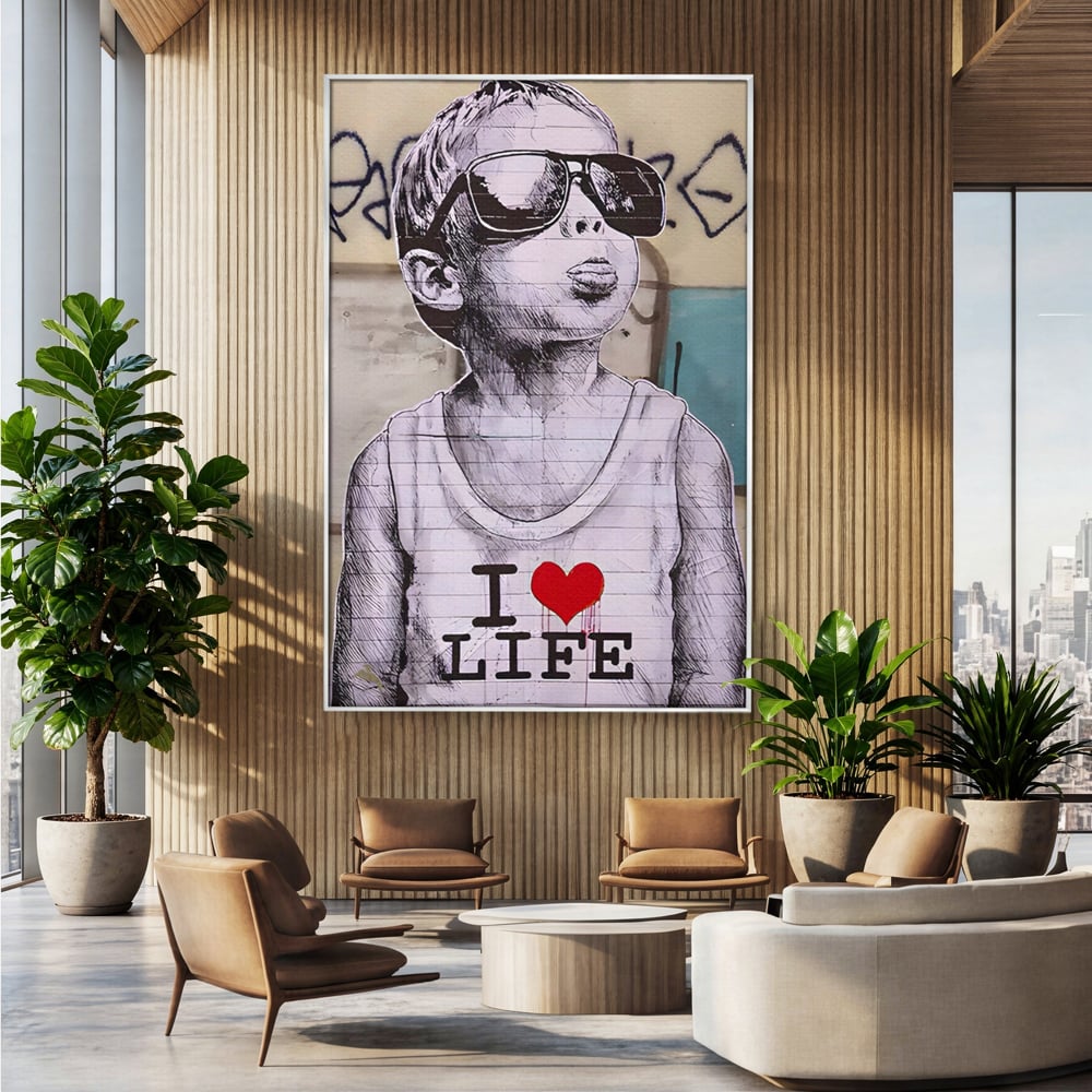 Tablou Canvas Premium LuxCanva® A1503, I Love Life , Dormitor, Copil, Inocenta, Ochelari, Inima, Room, Culori Vibrante