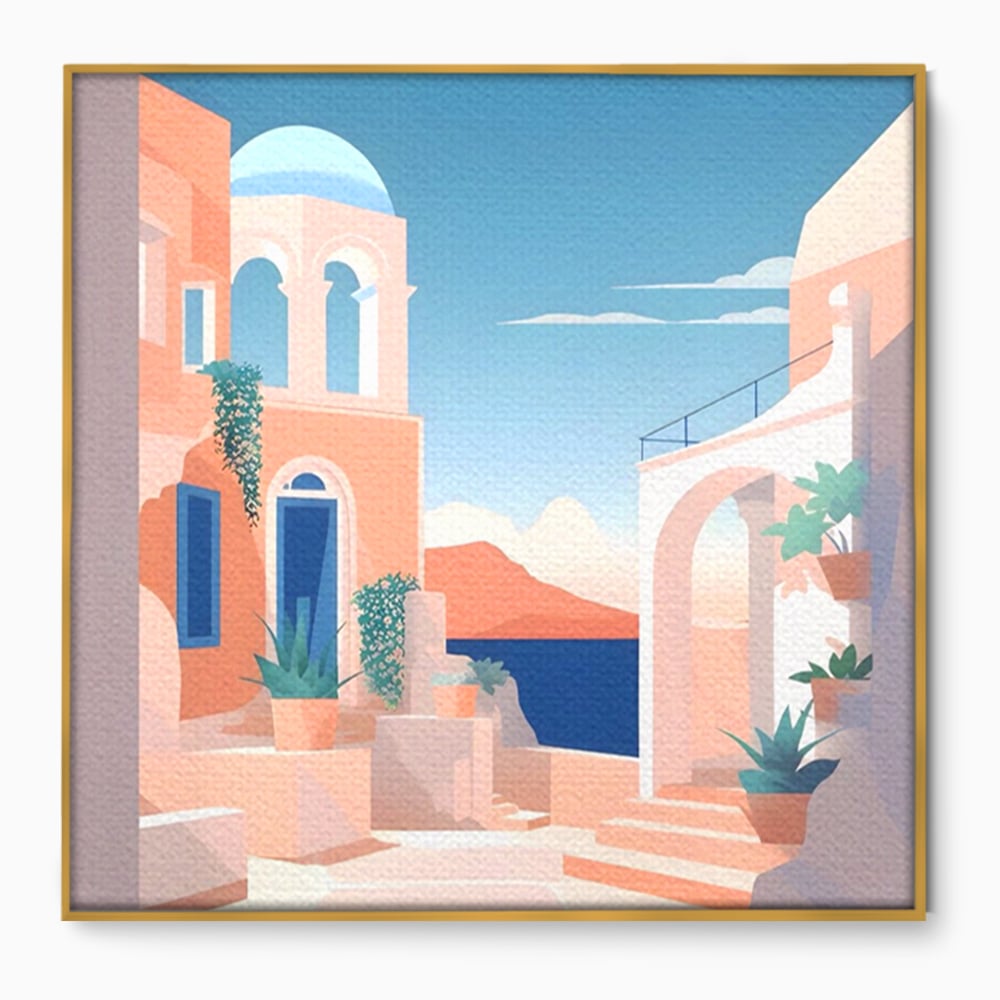 Tablou Canvas Premium LuxCanva® A1504, Cladiri Antice , Dormitor, Oras, Vacanta, Arhitectura, Mare, Room, Culori Vibrante