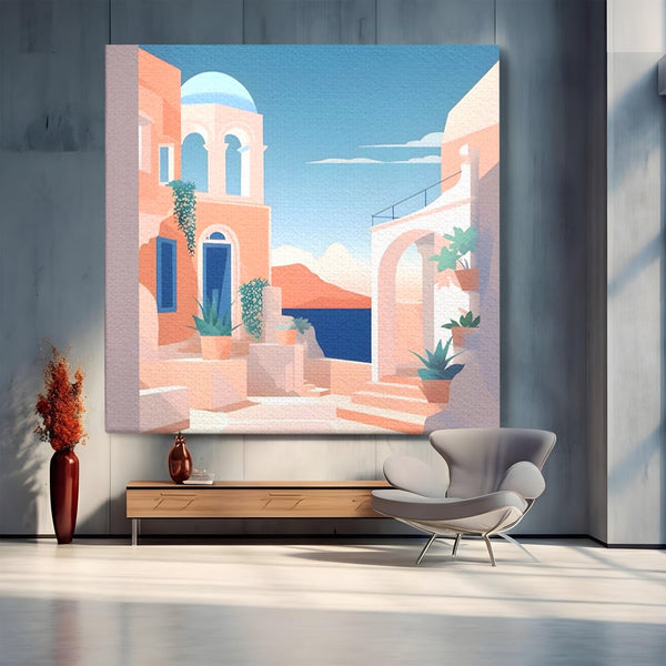 Tablou Canvas Premium LuxCanva® A1504, Cladiri Antice , Dormitor, Oras, Vacanta, Arhitectura, Mare, Room, Culori Vibrante