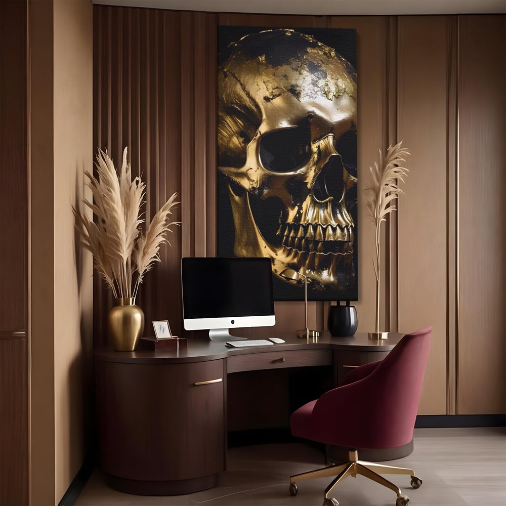 Tablou Canvas Premium LuxCanva® A1505, Craniul Auriu , Auriu, Decorativ, Straniu, Room, Culori Vibrante