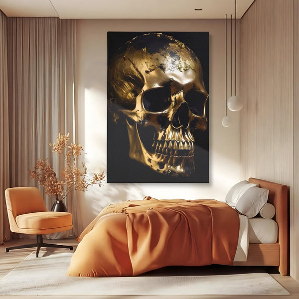 Tablou Canvas Premium LuxCanva® A1505, Craniul Auriu , Auriu, Decorativ, Straniu, Room, Culori Vibrante