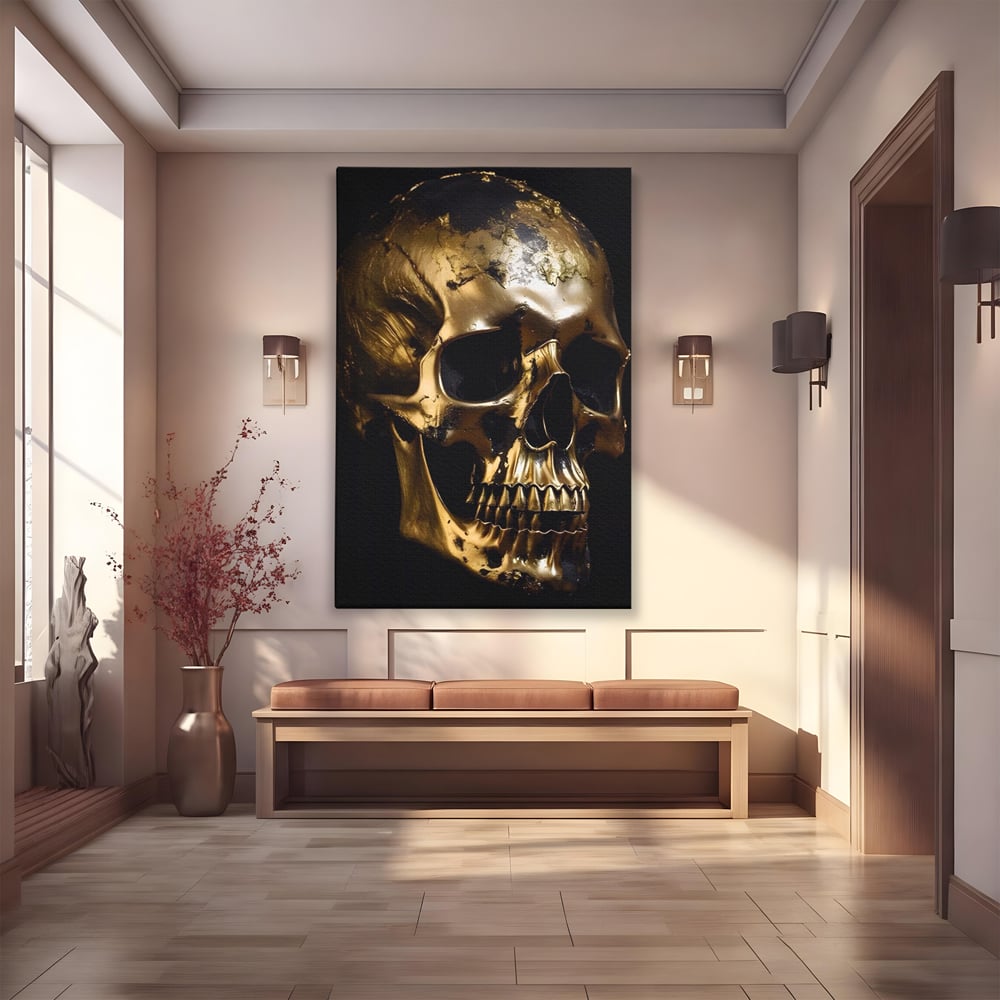 Tablou Canvas Premium LuxCanva® A1505, Craniul Auriu , Auriu, Decorativ, Straniu, Room, Culori Vibrante