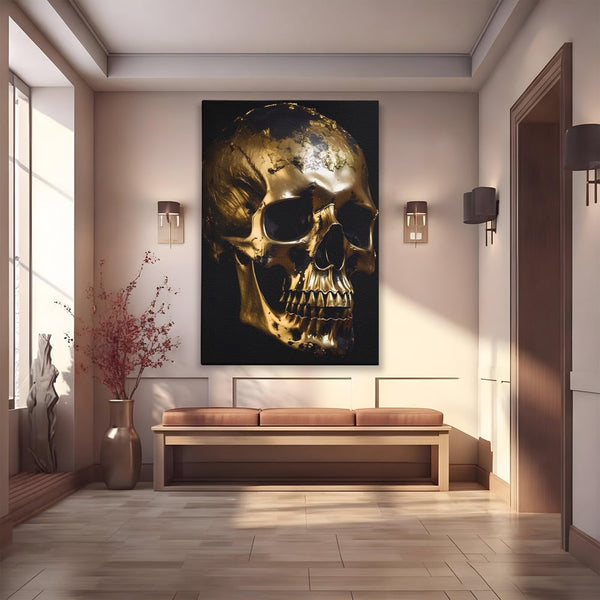 Tablou Canvas Premium LuxCanva® A1505, Craniul Auriu , Auriu, Decorativ, Straniu, Room, Culori Vibrante