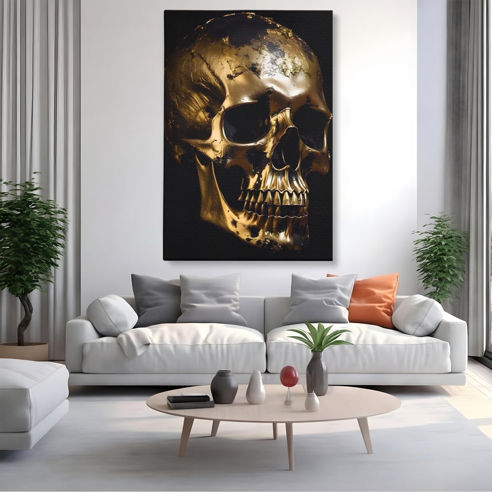 Tablou Canvas Premium LuxCanva® A1505, Craniul Auriu , Auriu, Decorativ, Straniu, Room, Culori Vibrante