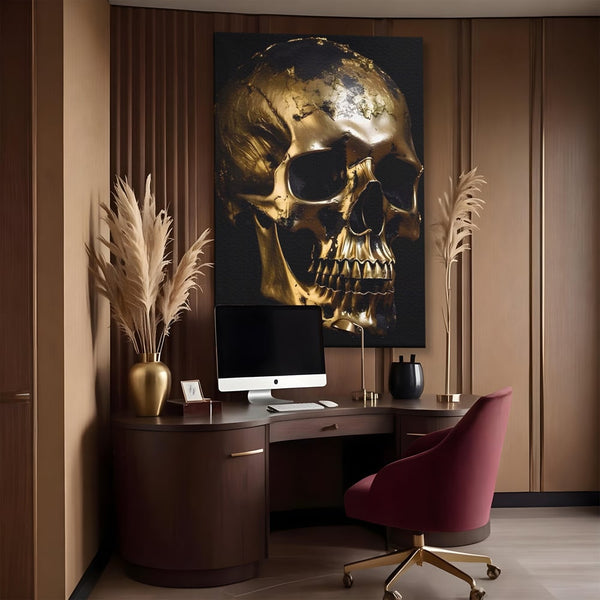Tablou Canvas Premium LuxCanva® A1505, Craniul Auriu , Auriu, Decorativ, Straniu, Room, Culori Vibrante