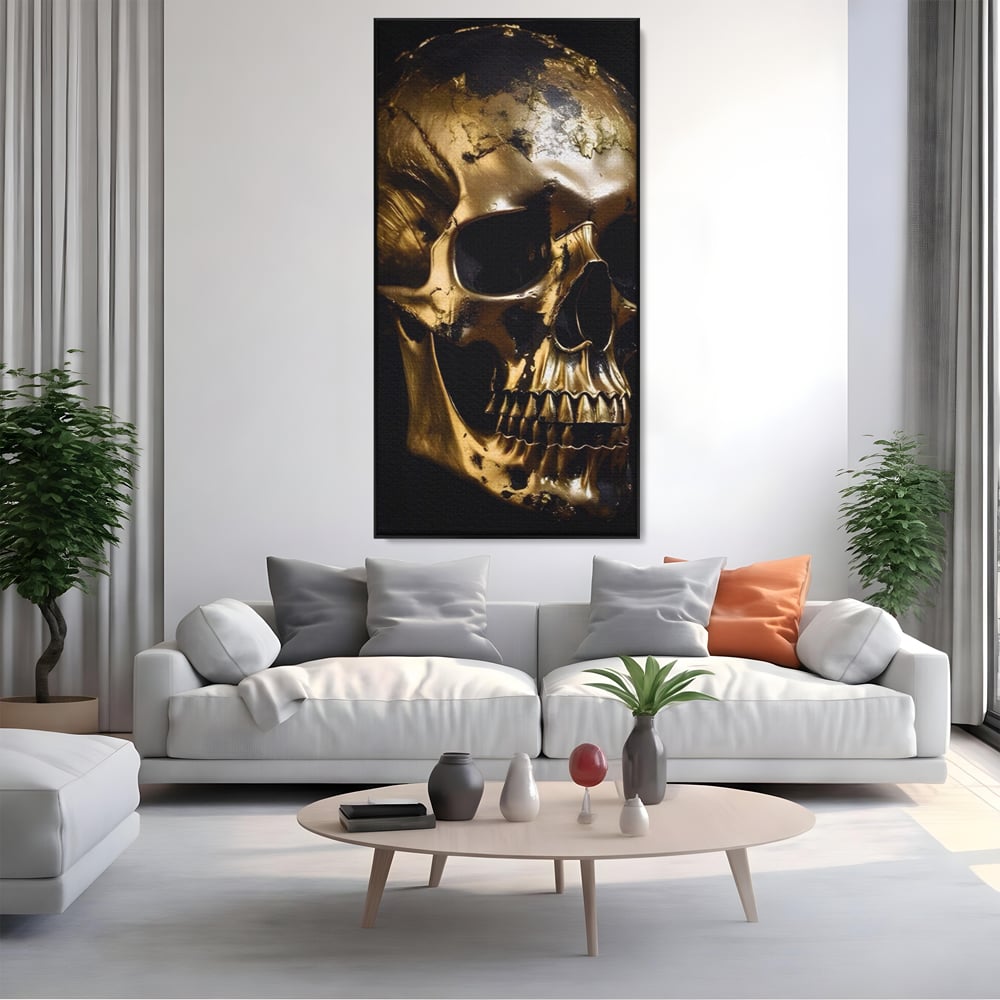 Tablou Canvas Premium LuxCanva® A1505, Craniul Auriu , Auriu, Decorativ, Straniu, Room, Culori Vibrante