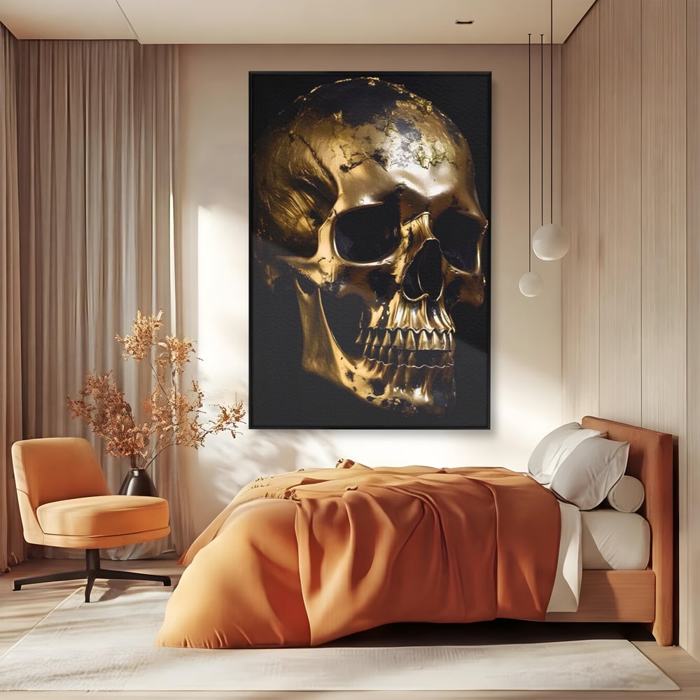 Tablou Canvas Premium LuxCanva® A1505, Craniul Auriu , Auriu, Decorativ, Straniu, Room, Culori Vibrante