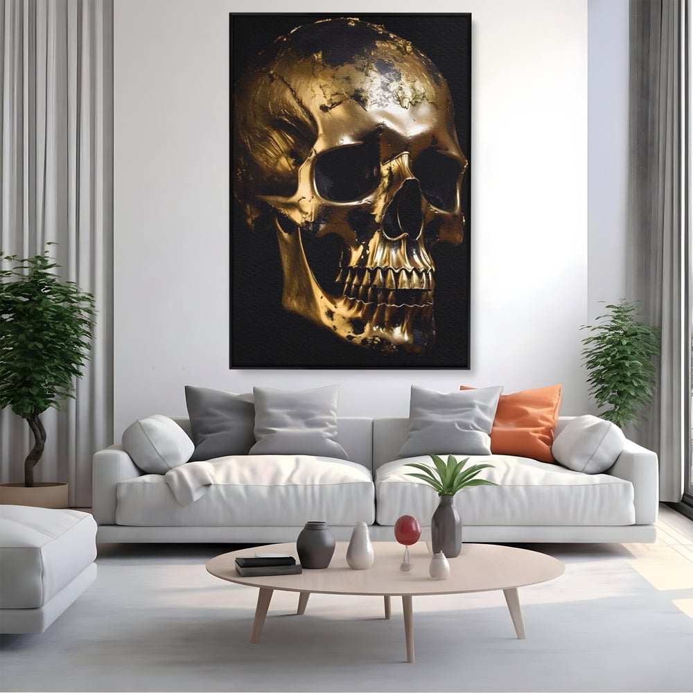 Tablou Canvas Premium LuxCanva® A1505, Craniul Auriu , Auriu, Decorativ, Straniu, Room, Culori Vibrante