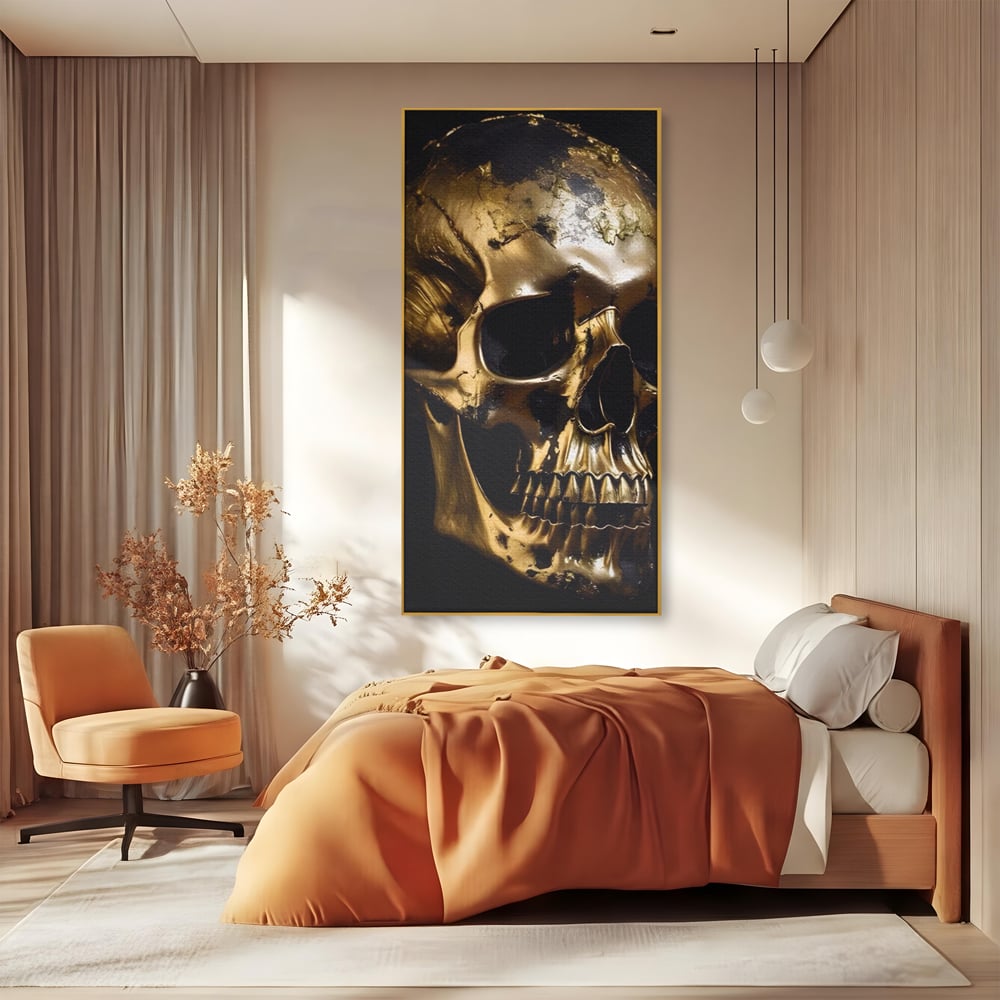 Tablou Canvas Premium LuxCanva® A1505, Craniul Auriu , Auriu, Decorativ, Straniu, Room, Culori Vibrante