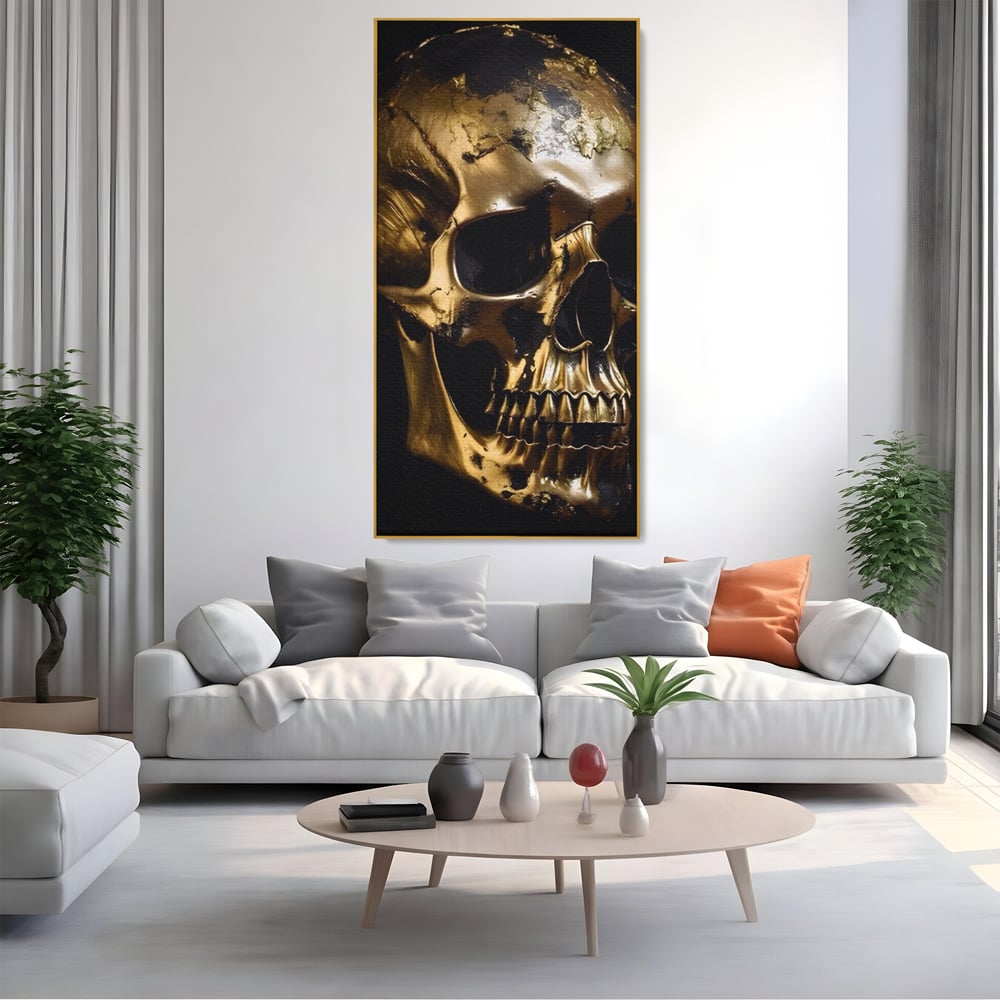 Tablou Canvas Premium LuxCanva® A1505, Craniul Auriu , Auriu, Decorativ, Straniu, Room, Culori Vibrante