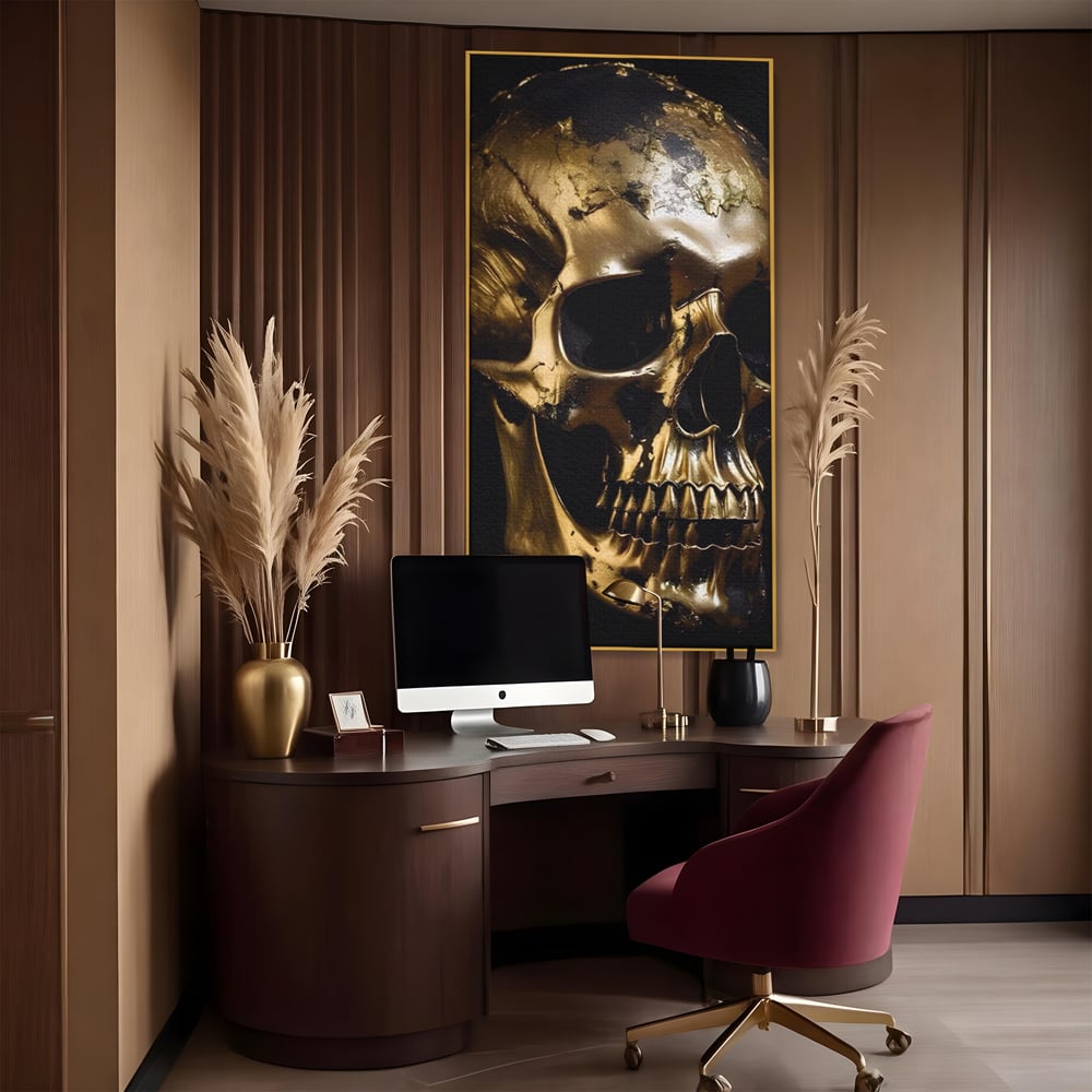 Tablou Canvas Premium LuxCanva® A1505, Craniul Auriu , Auriu, Decorativ, Straniu, Room, Culori Vibrante