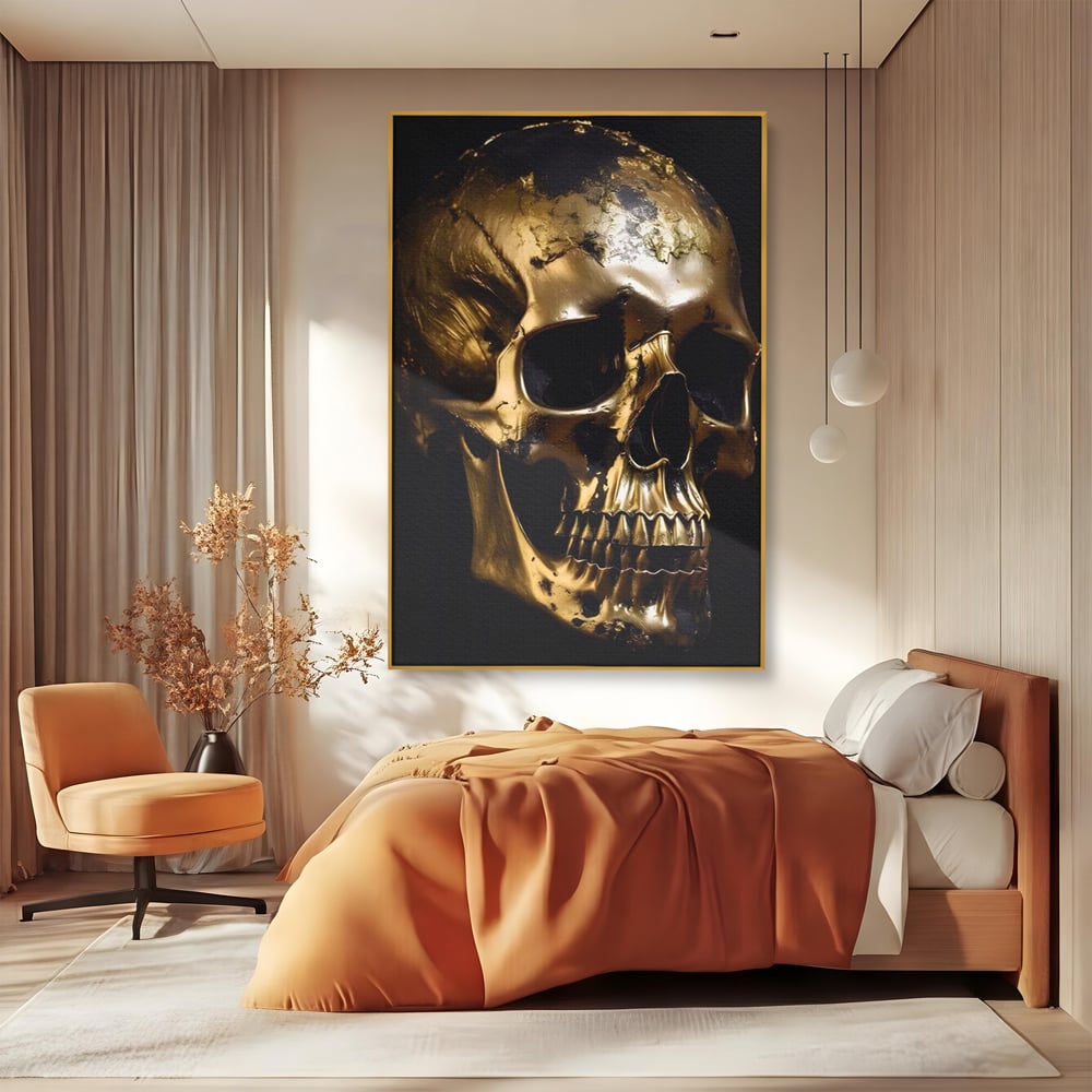 Tablou Canvas Premium LuxCanva® A1505, Craniul Auriu , Auriu, Decorativ, Straniu, Room, Culori Vibrante