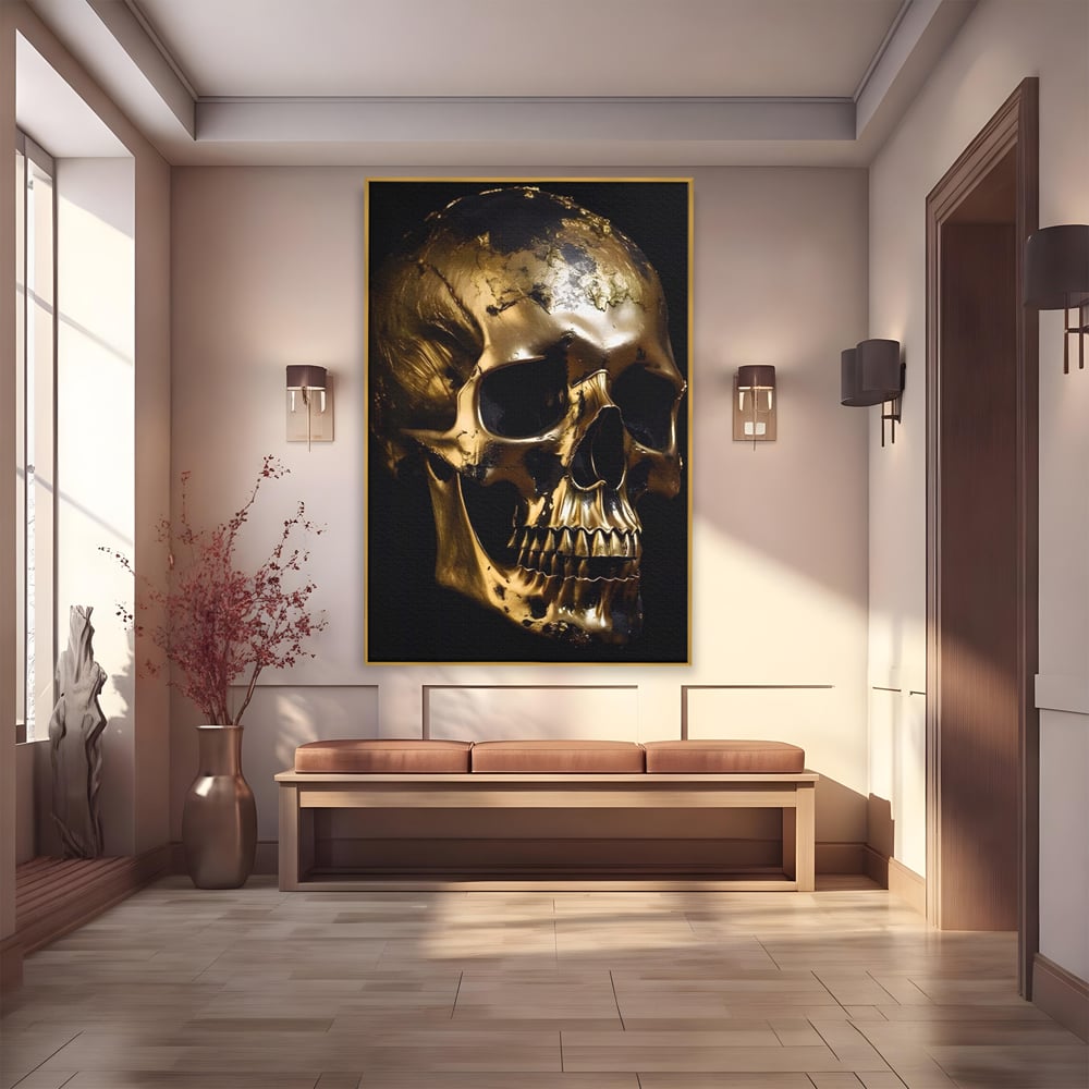Tablou Canvas Premium LuxCanva® A1505, Craniul Auriu , Auriu, Decorativ, Straniu, Room, Culori Vibrante