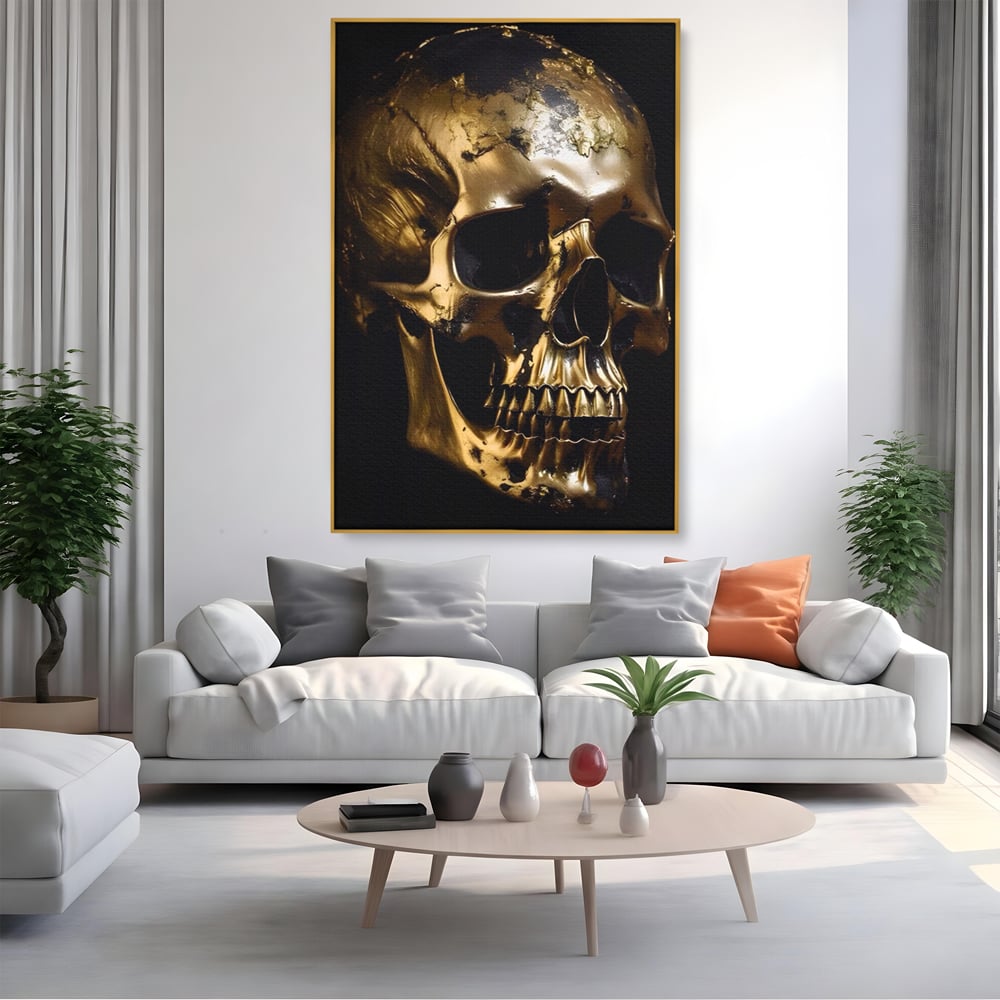 Tablou Canvas Premium LuxCanva® A1505, Craniul Auriu , Auriu, Decorativ, Straniu, Room, Culori Vibrante