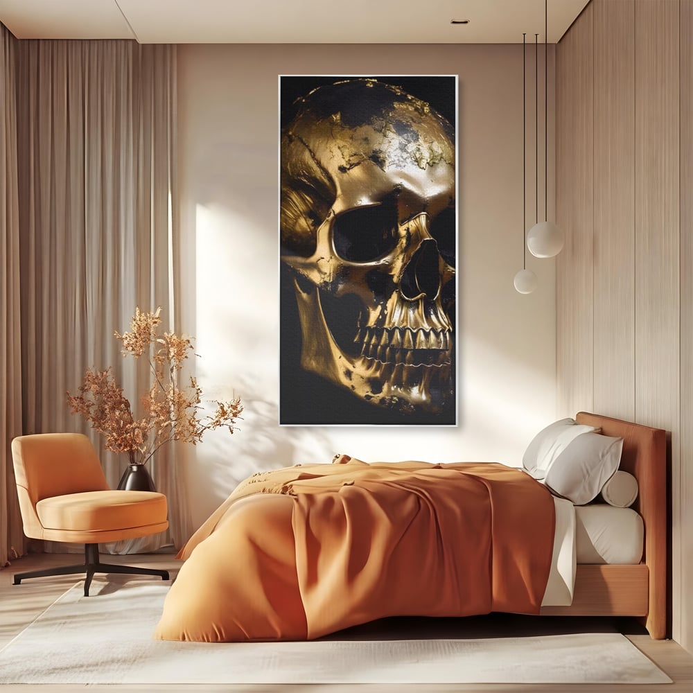 Tablou Canvas Premium LuxCanva® A1505, Craniul Auriu , Auriu, Decorativ, Straniu, Room, Culori Vibrante