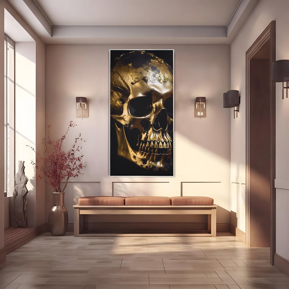 Tablou Canvas Premium LuxCanva® A1505, Craniul Auriu , Auriu, Decorativ, Straniu, Room, Culori Vibrante